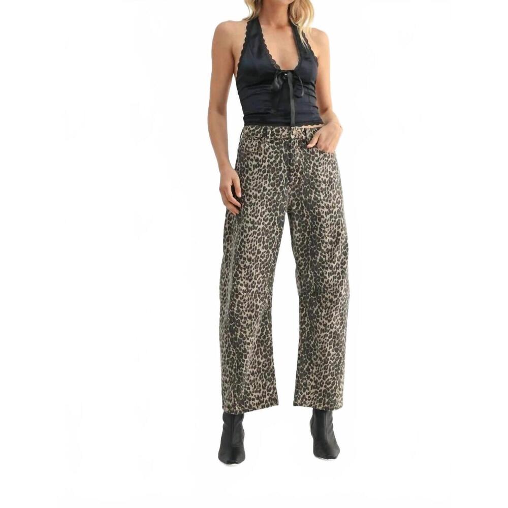 NEW JBD. high-waisted tapered fit barrel jeans in leopard print